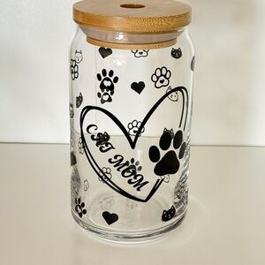 Cat Mom 16oz Libby Glass Tumbler with Bamboo Lid